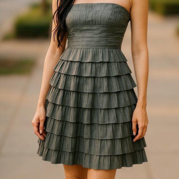 White House Black Market Holiday Party Christmas Pleated Layered Dress Size 10 - Picture 2 of 11